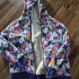 Hanna Andersson Floral Hooded Zip Sweatshirt - Navy, Pink, Yellow, White